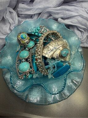 Turquoise Blue Bowl with Jewelry